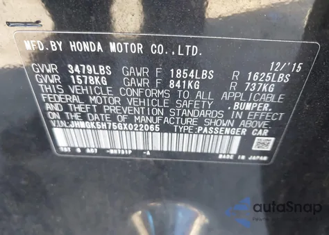 2016 Honda Fit Ex из США, поврежденный, VIN JHMGK5H75GX022065